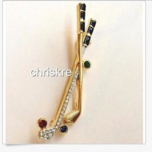 Vintage Gold Clubs Crystal Golf Hockey Pin Brooch Club Putter